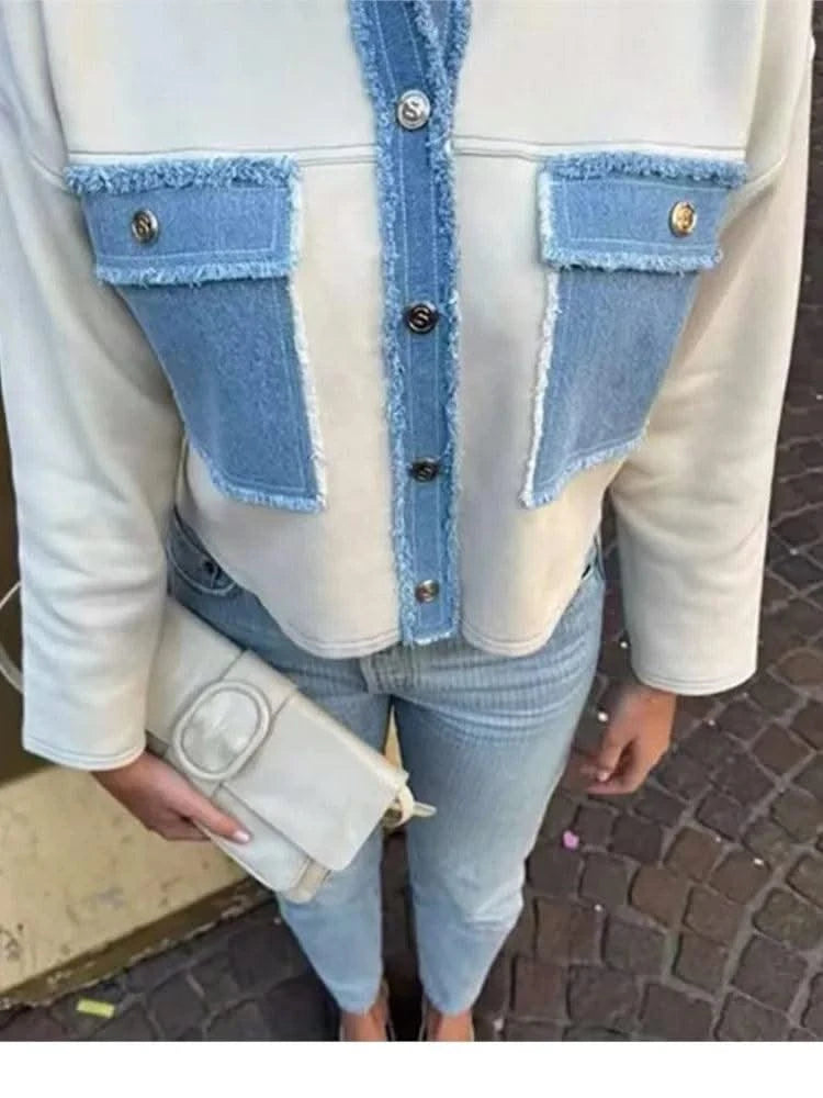 HipSeam Patchwork Bomber Jacket Women Casual Denim Women's Short