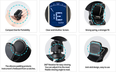Guitar Tuner For All Instruments Clip on Electronic Tuner for Guitar Bass Ukulele Violin Mandolin Banjo