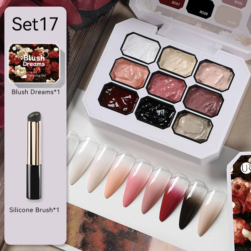 UR SUGAR 4 In 1 Pat Painting Gel Nail Polish Set 9 Colors Semi Permanent Soak Off UV LED Nails With Sponge Gradient For Nail DIY