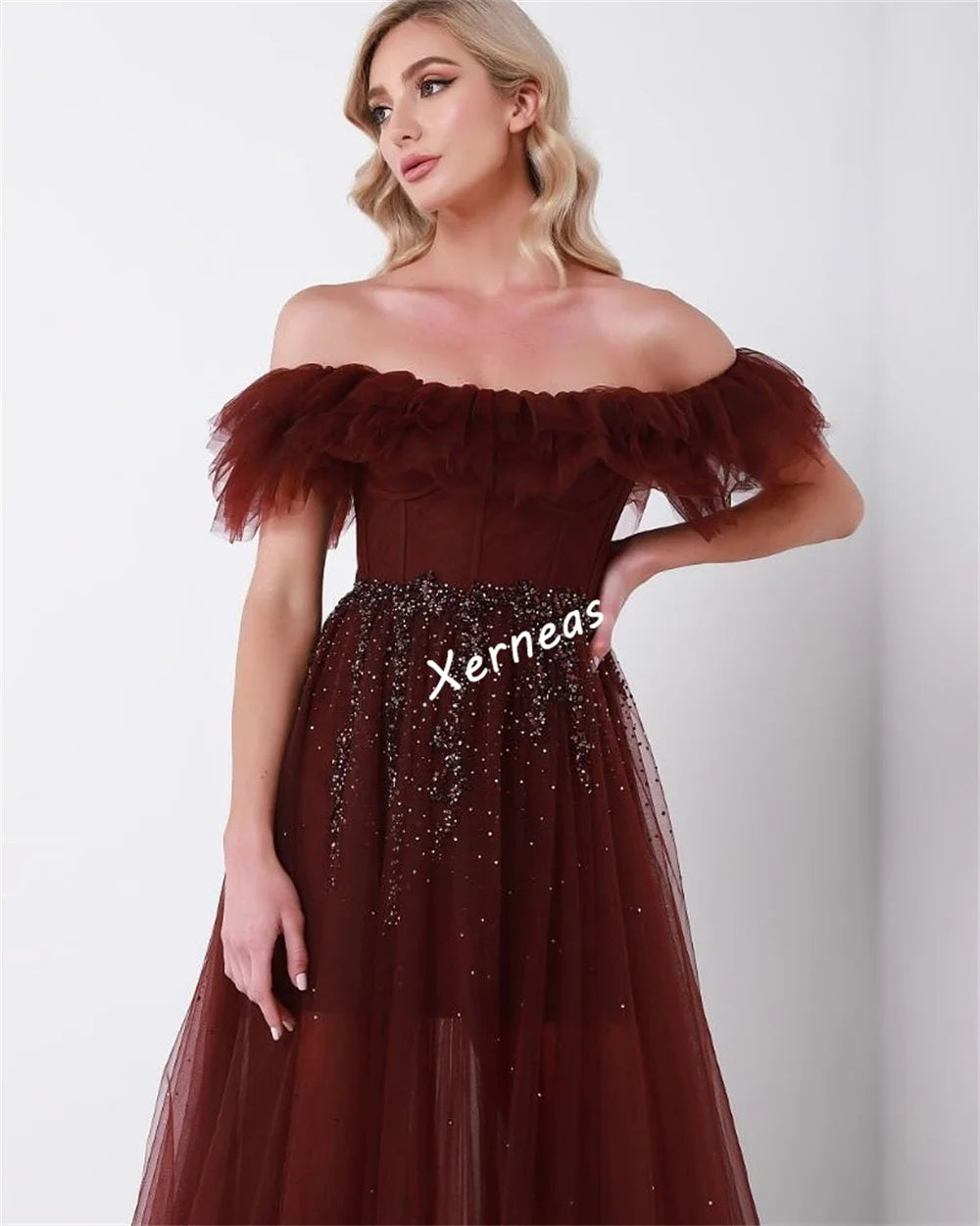 Customized Pleat Sequined Temperament A-line Off-the-shoulder Midi Dresses Bespoke Occasion Woman Elegant Party Wedding Evening