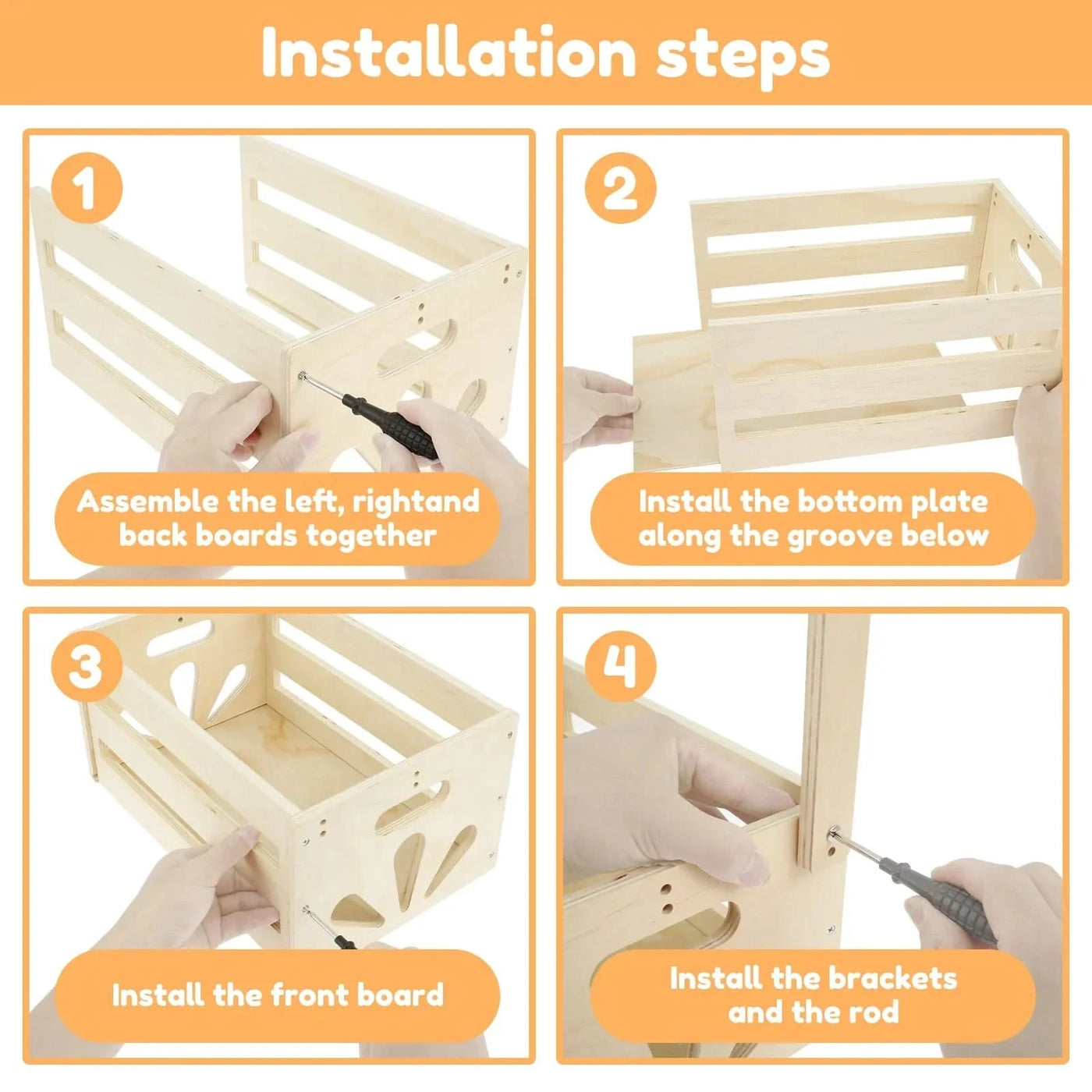 Wood Storage Crate Baby Toys Clothing Organizer Box Children Portable Basket Long Handle Sturdy