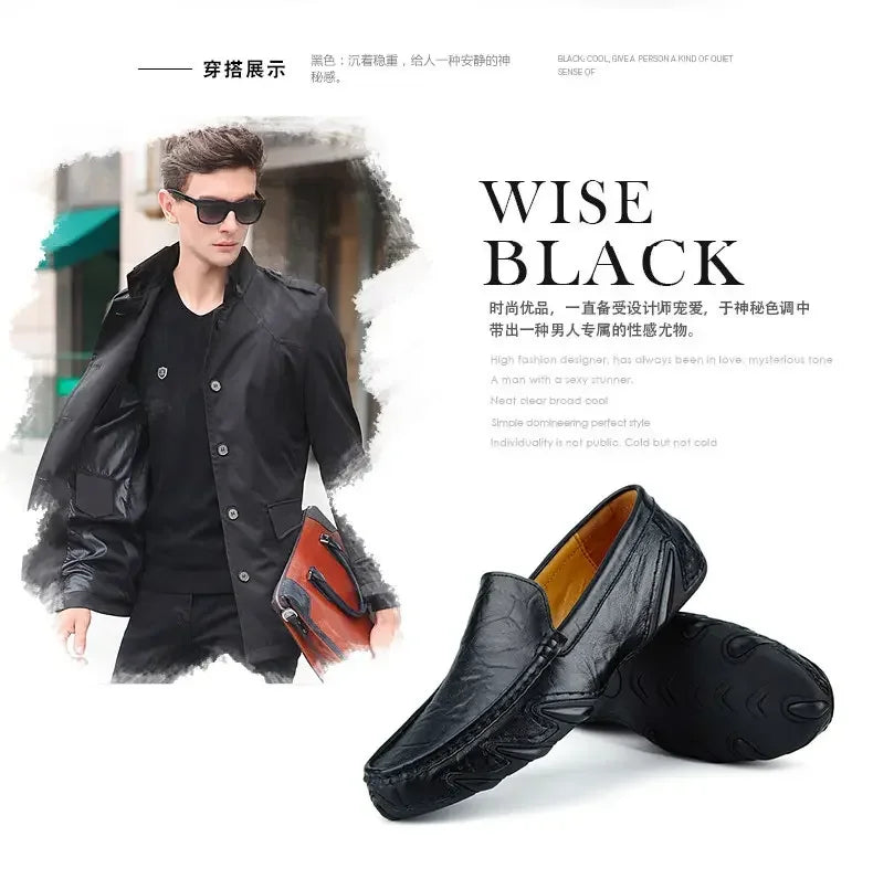 Autumn Shoes for Men Leather Casual Shoes Luxury Italian Men's Loafers Moccasins Breathable Black Versatile Driving Shoes 2024
