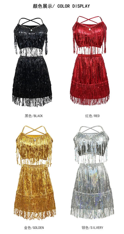 Women Latin Dance Dress Halter Crop Top