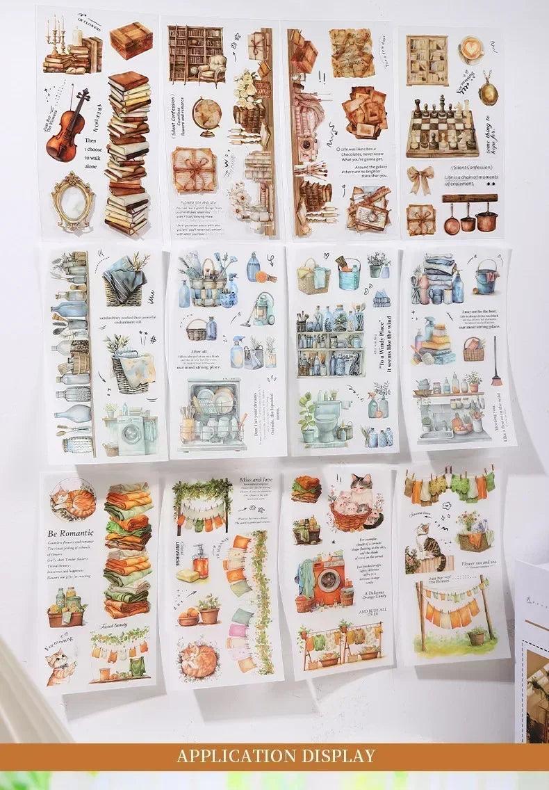 Homely aesthetics 18 exquisite dual material die-cut stickers in 6 home decor designs soft time series
