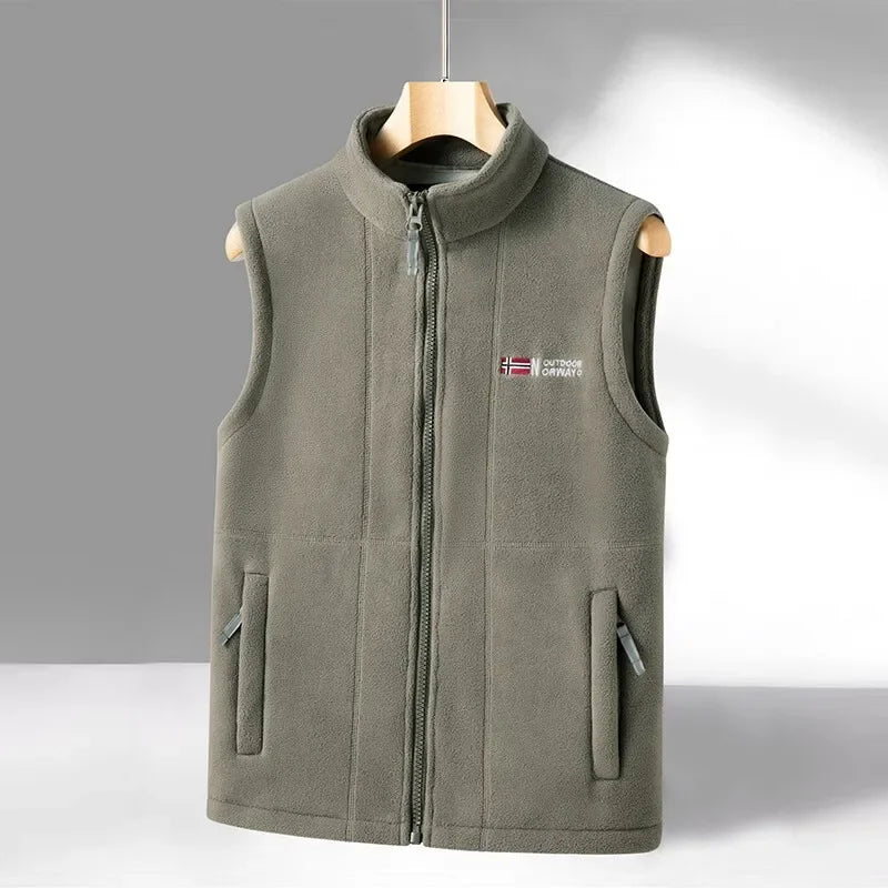 Outerwear Fleece Vest Men Autumn Winter Sleeveless Fleece Jacket Solid Color Warm Vest Outdoor Casual Fashion Hiking Polar Suit