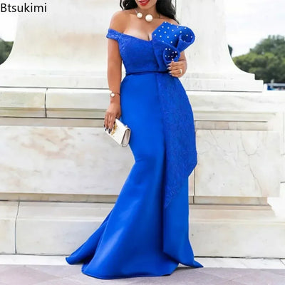 2025 Luxury Dress Women Designers Beaded Off Shoulder Mermaid Skinny Prom Floor Length Evening Dinner Wedding Party Maxi Dress