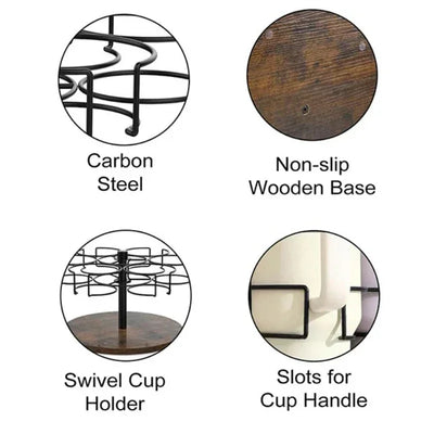 Spinning Cup Holder Desk Multipurpose Cups Holder Wooden Metal Organizer Kitchen Room Fixed Stand Decoration Accessories Items