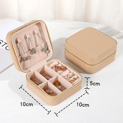 Jewelry Organizer Portable Jewelry Box Display Travel Jewelry Case Boxes Button Leather Storage Zipper Jewelers Display