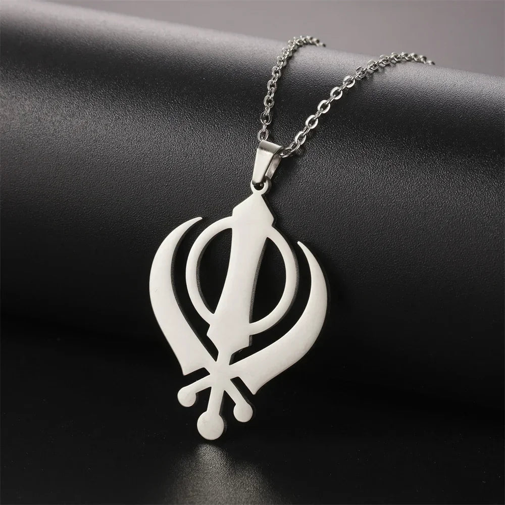EUEAVAN Classic Sikhism Symbol Necklace for Women Men Stainless Steel Sikh Khanda Necklaces Religious Protection Amulet Jewelry