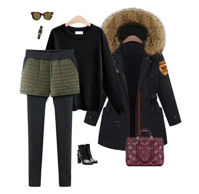 Winterfleece-lined Women's Tights Two-piece Illusionshorts Autumn/winter Thickened Cotton Wadded Trousers Warm Leggings