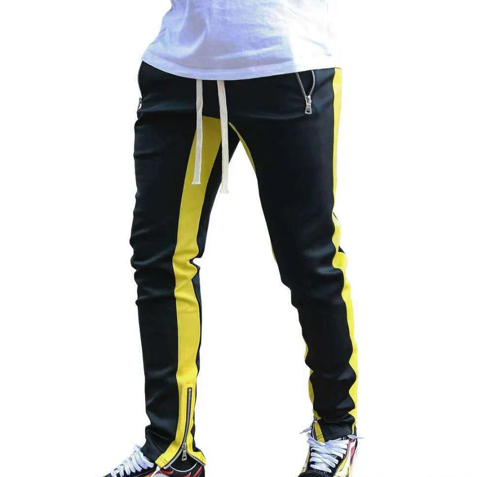 2025 New Men Sweatshirts Jogging Pants Men Casual Pants Men Stylish Color Block Zip Pockets Drawstring Sports Skinny Pants Trous