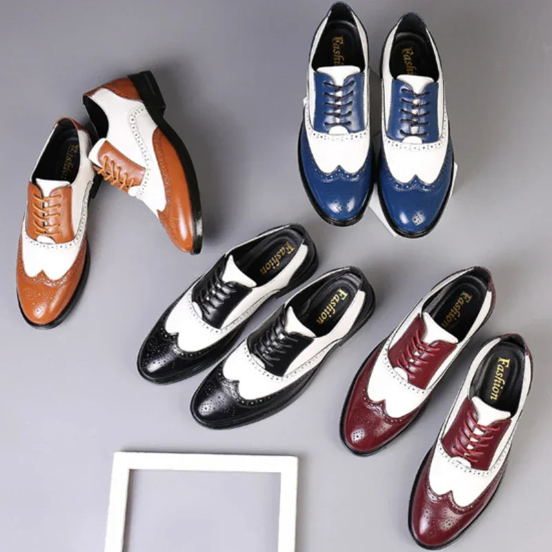 Retro Men's Oxford Shoes Fashion Block Carved Casual Shoes Social Shoes Male Business Dress Leather Shoe Zapatos Para Hombres