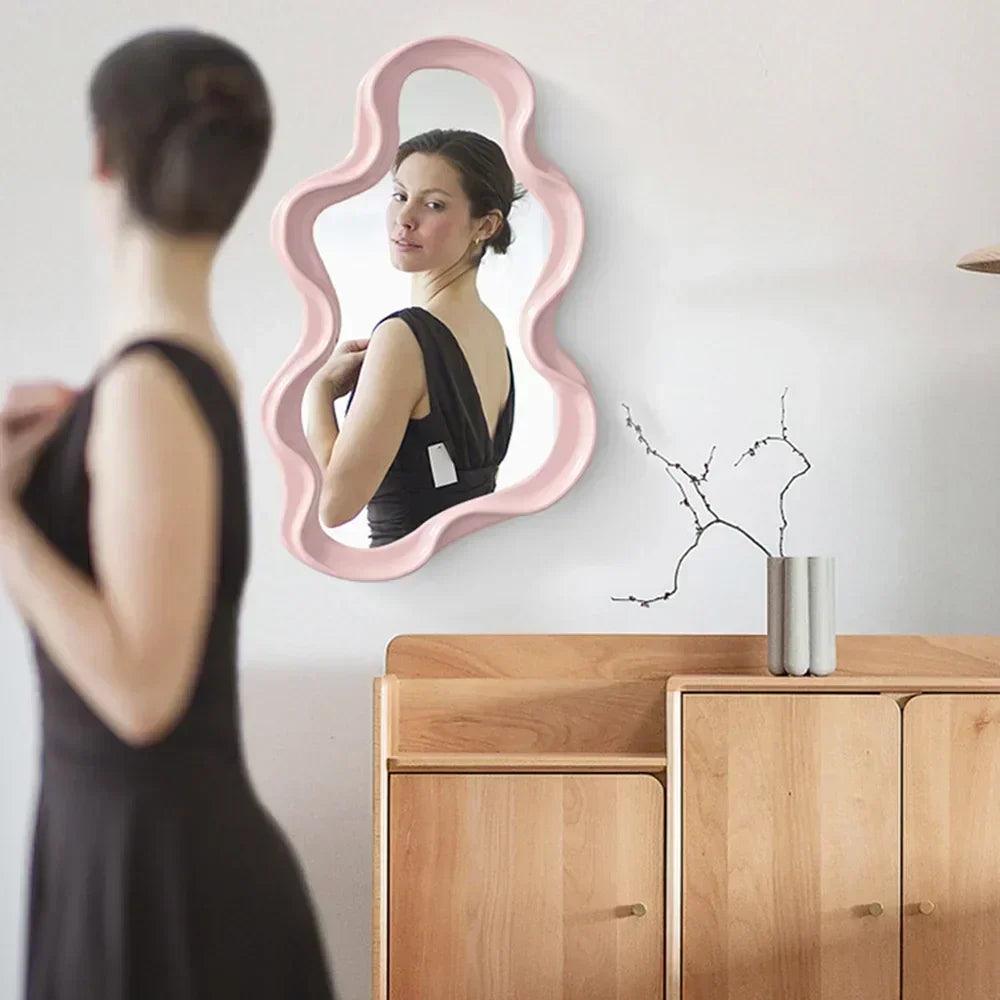 Irregular wall mirror for bedroom bathroom kawaii makeup house decoration living room home decor wholesale 1pc