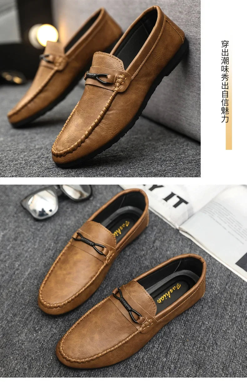 Summer New Men's Loafers Comfortable Flat Casual Shoes Men Breathable Moccasins Slip-On Soft Leather Driving Shoes 2025