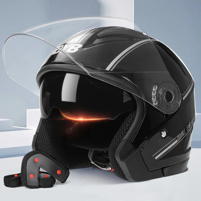 Motorcycle Equipments Open Face Helmet For Men Women Dual Lens Sun Visor Face Shield Top Lightweight Scooter Retro 3/4 Headwear