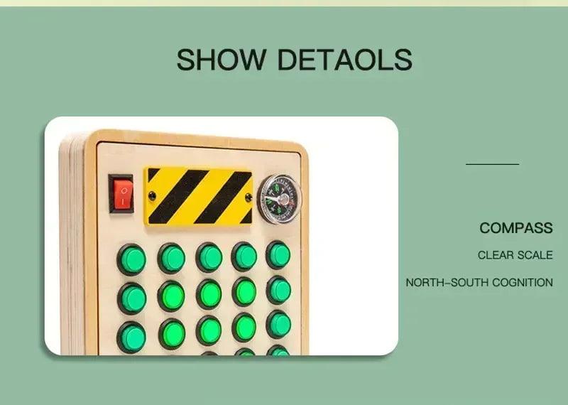 Montessori busy board sensory toys wooden with led light switch control travel activities children games for 2-4 years