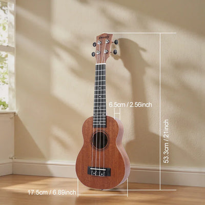 Ukulele Soprano 21 Inch Professional Acoustic Ukelele Four String Ukulele High Quality Solid Wood Beginner Kit for Kids Starter