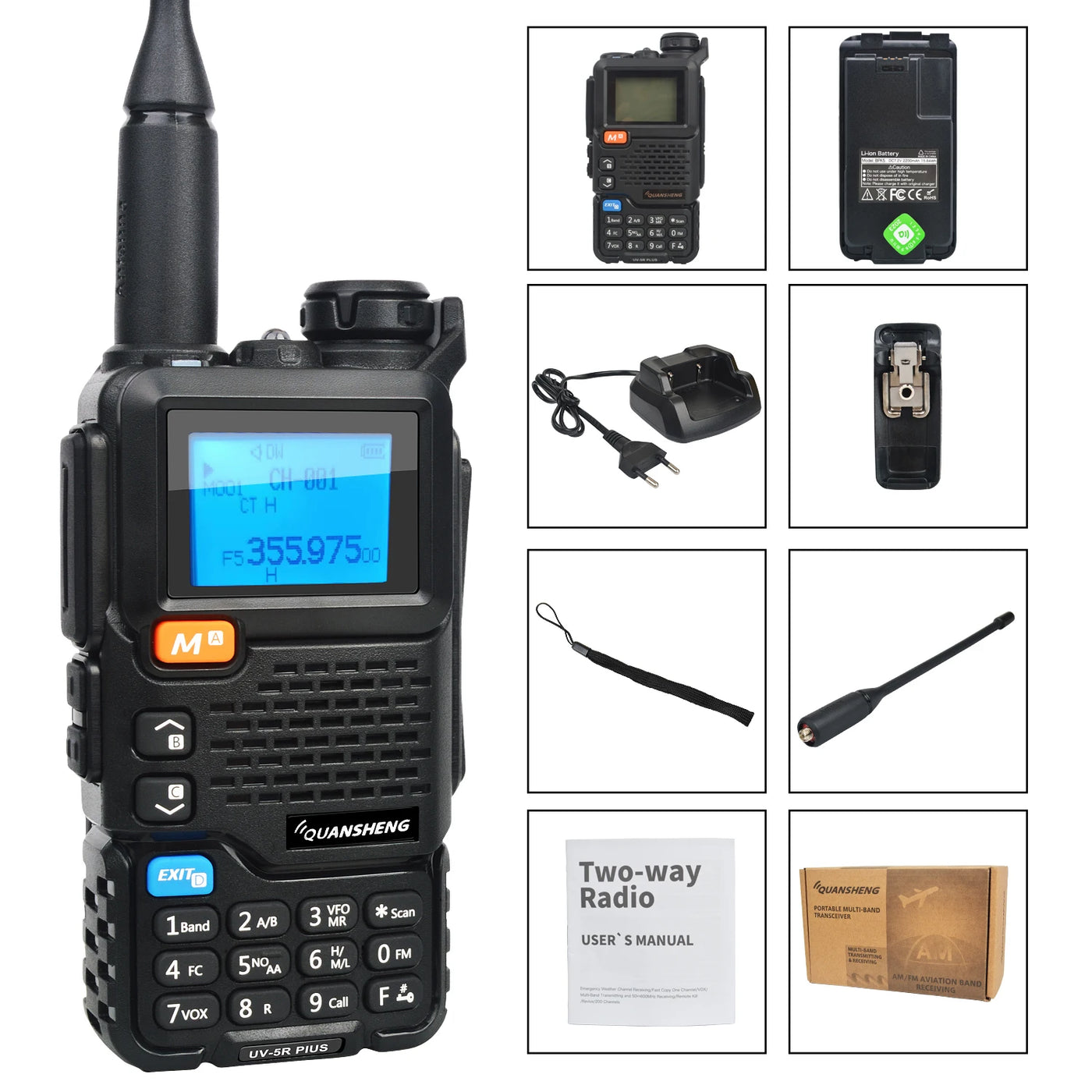 50-600MHz Full Band Walkie Talkie Quansheng UV-5R PLUS Cross Band DTMF NOAA Scrambler FM Wireless Frequency Copy 2200mah Battery