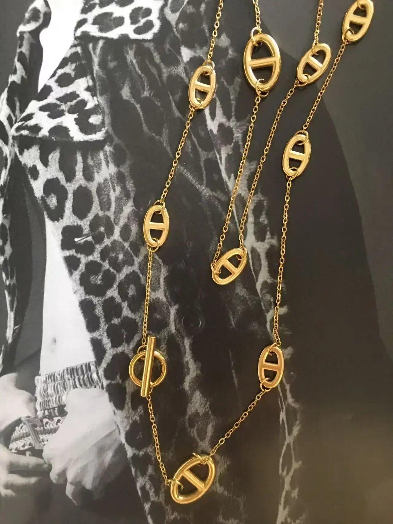 Luxurious 80cm non-fading necklace ot buckle long-sleeved decorative dress shirt t-shirt coat sweater chain high-end