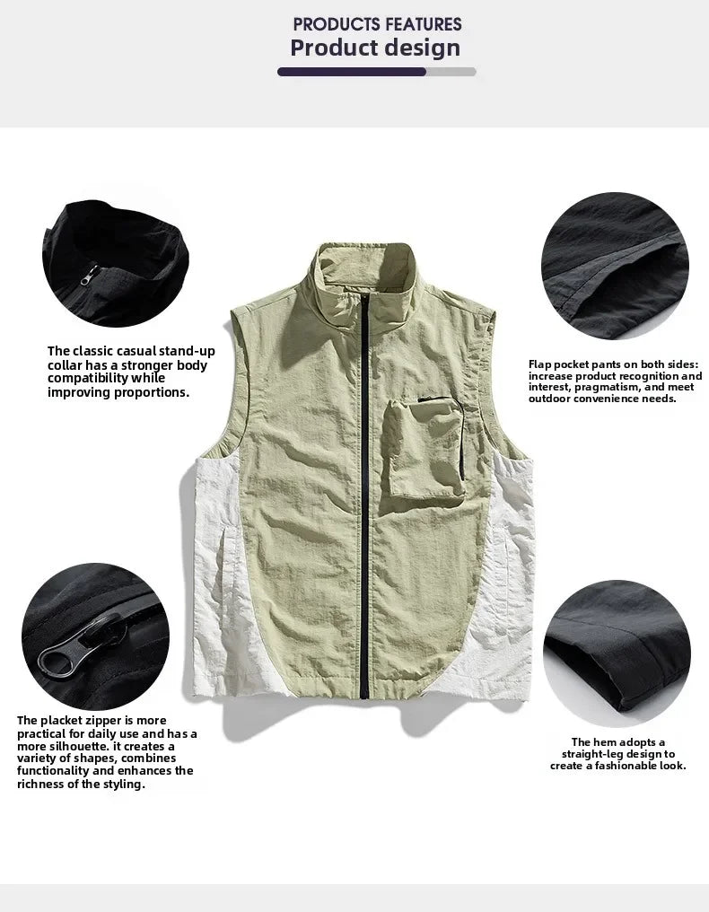 Men's vest for spring and summer new outerwear for camping hiking outdoor charging fashionable trend simple and high-end vest