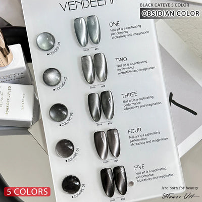 Vendeeni 5 Color/Set Obsidian Cat Eye Gel Nail Polish Magnetic UV LED Gel Varnish Black Crystal Cat Eye Gel Lacquer With Display