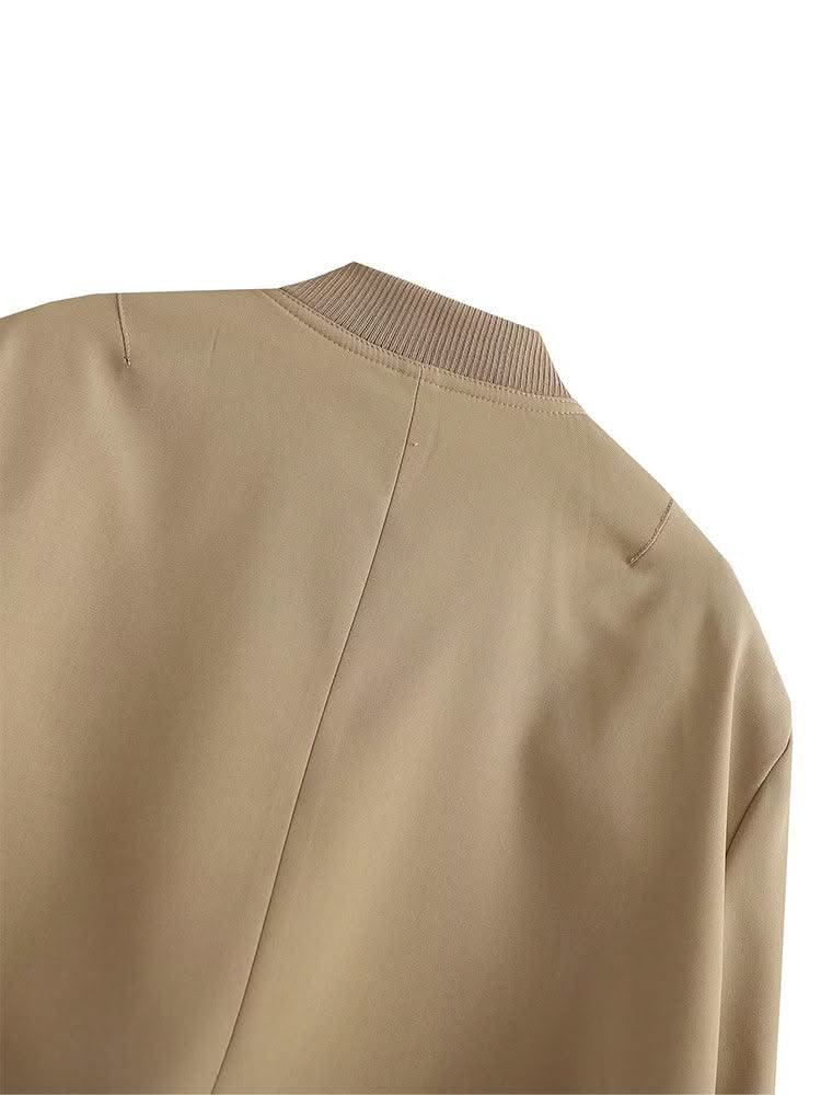 Women Fashion Solid Bomber Jackets Coat With Pockets V-Neck Single Breasted