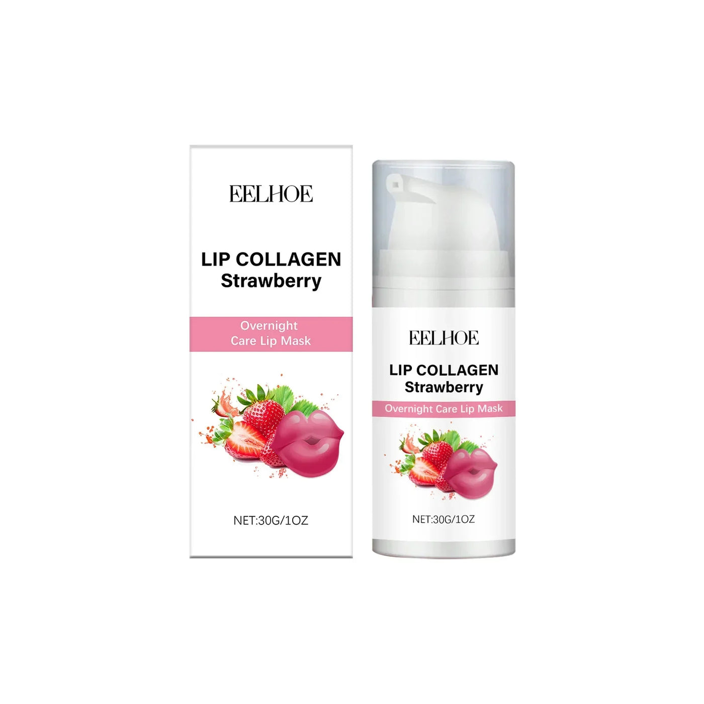 EELHOE Strawberry Night Lip Mask Overnight Deep Hydration Exfoliant for Lips Enhance Skin Elasticity Moisturizing Lip Mask 30g