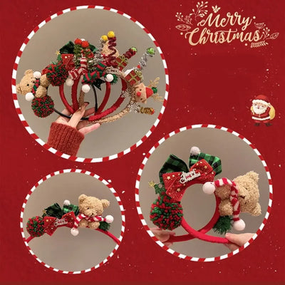 Christmas Decoration Christmas Headband Santa Reindeer Antlers Headband Red Bowknot Party Dress Up Plush Bow Red Hair Band