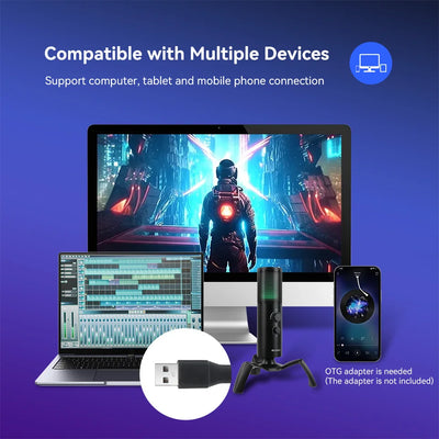 Retekess USB Dynamic Microphone TG101 Headphone Jack Mute Button RGB Gain Control Gaming MIC For PC PS5/4 Recording Streaming