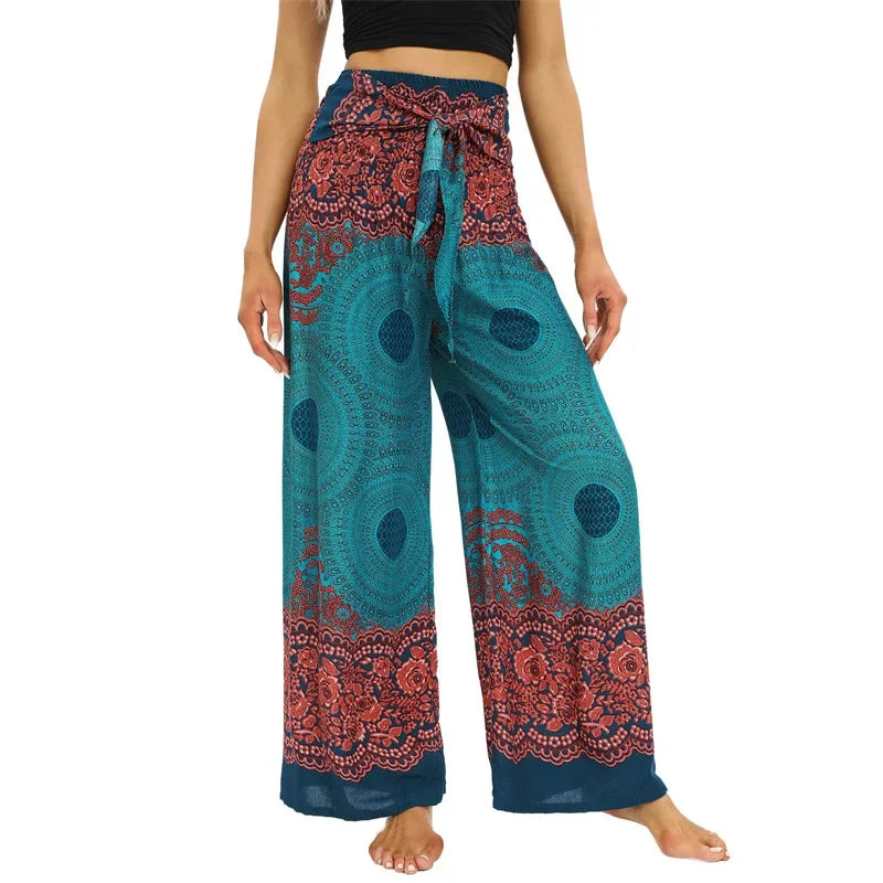 Women's Boho Yoga Rayon Floral Printed Wide Leg Pants