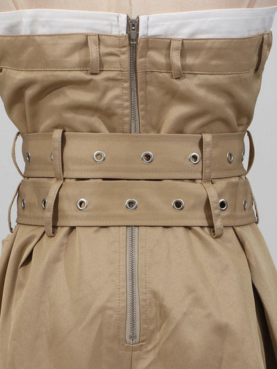 VGH Ameican Retro Irregular Cargo Dresses for Women Strapless Sleeveless High Waist Spliced Double Sashaes Midi Dress Female New