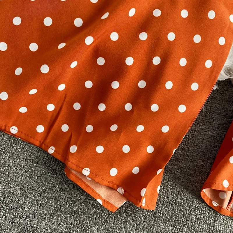 V Neck Sexy Dolman Sleeves Waist Slim Polka Dot Print Jumpsuit Women Wide Leg Trousers Jumpsuit