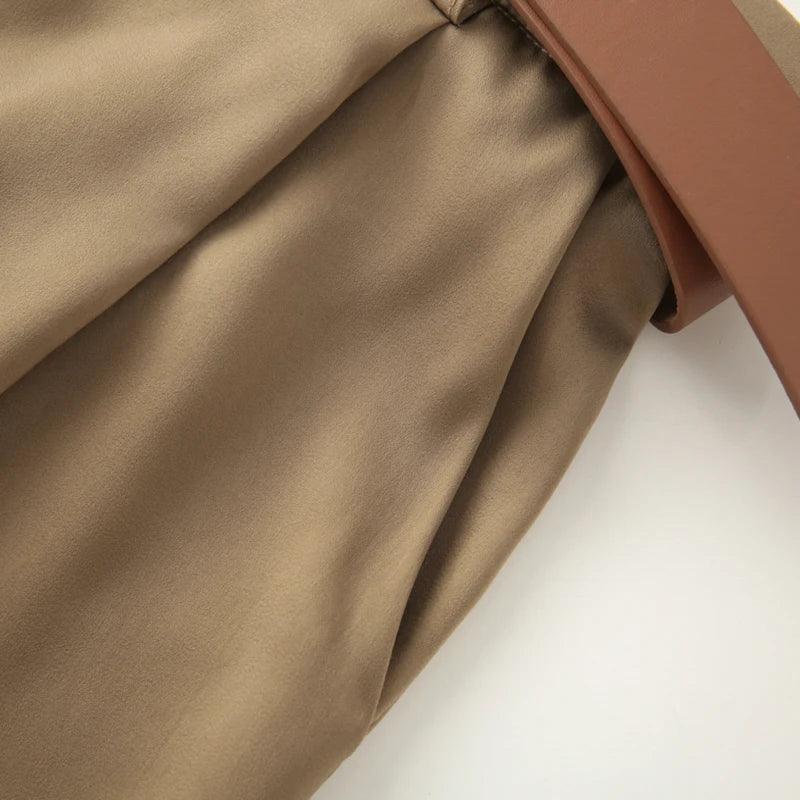 TRAF Women's Pants High Waist Wide Leg Pants with Belt Satin Long Trousers Pockets Casual Baggy Pants Summer Elegant Lady Pants