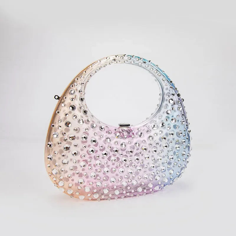 Diamond Women Bags Luxury Designer Handbags Rhinestones Box Transparent Acrylic Clutch Dresses Crescent Shoulder Crossbody Bag