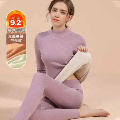 Thermal Underwear Sets for Women Mid-high Collar High Stretch Base Tops