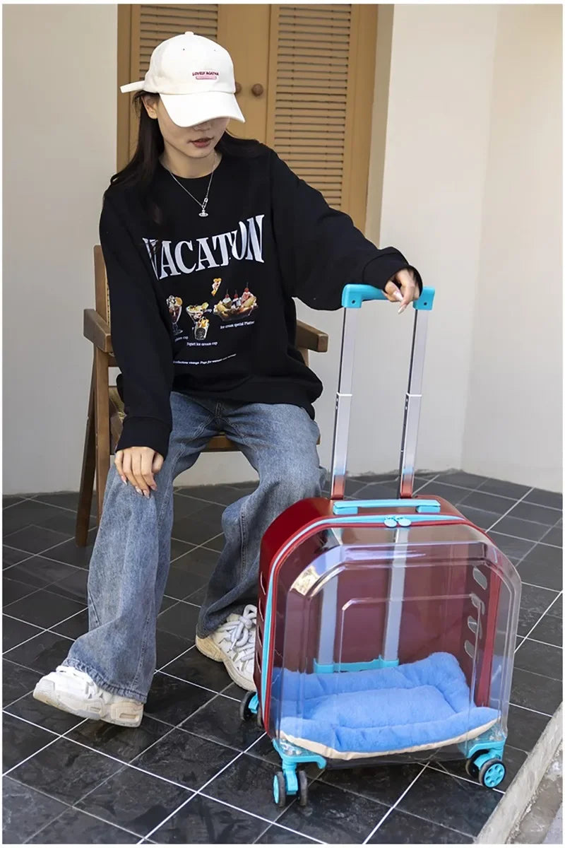 Pet Cat Carrier Out Trolley Case Portable Large Capacity Dog Bag Transparent Breathable Cat Backpack Transporter Pet Supplies