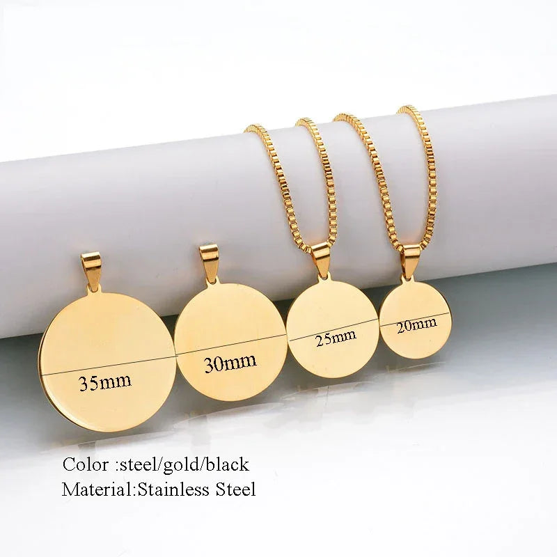 Sifisrri Engrave Picture Necklace Personalized Stainless Steel Jewelry For Women Men Customized Round Pendant Family Text Gift