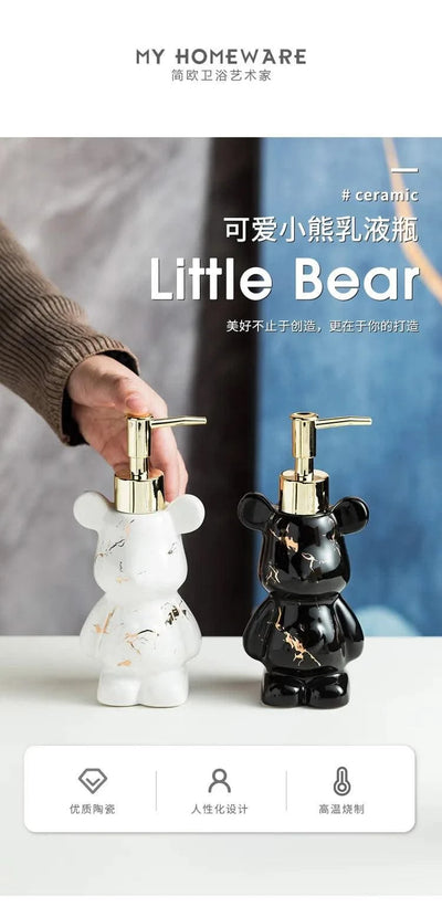 Luxury Marbling Bear Shape Ceramics Soap and Gel Dispenser Creative Black White Empty Shampoo Bottle Bathroom Storage Accessorie