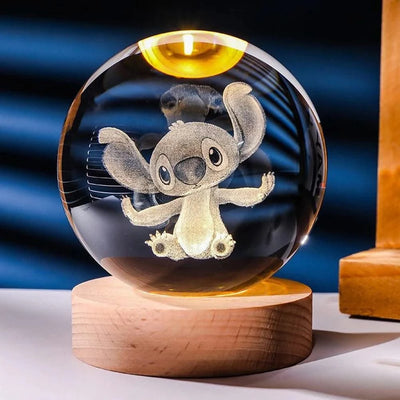 6cm 3D Crystal Ball Stitch Pikachu Doraemon A Dream Hello Kitty Crystal Planet Night Light Laser Carving Children's Gifts