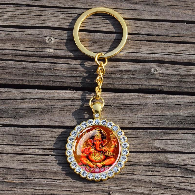 Shiva Nataraja Keychain Buddhist Jewelry Lakshmi Goddess Rhinestone Pendant Hinduism Amulet Keyring Gift