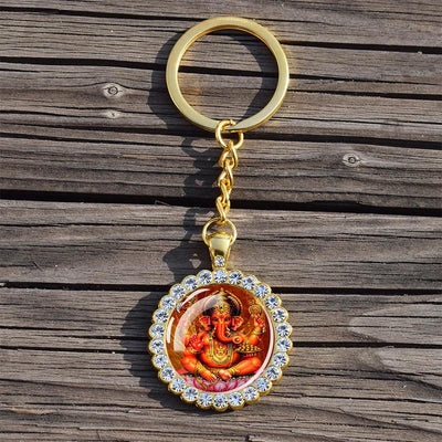 Shiva Nataraja Keychain Buddhist Jewelry Lakshmi Goddess Rhinestone Pendant Hinduism Amulet Keyring Gift