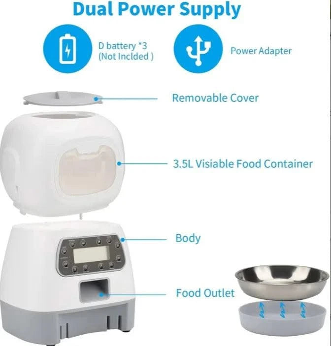 Portable Durable Safety 3.5l Smart Pet Feeder Automatic Feeder Timed Manual Feeder