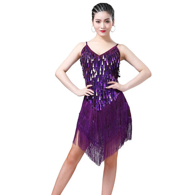Latin Dance Dress Sexy Fringe Women Dance Costumes New Fashion Sleeveless Sequin Dress Performance Clothing cheap