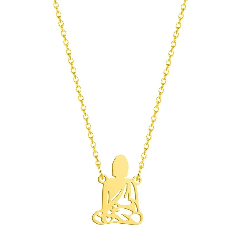 Stainless Steel Meditation Buddha Pendant Necklaced Sincere Buddhism Accessories Guardian Jewelry Gift