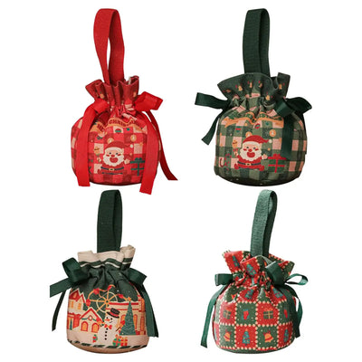 Christmas Gift Bag Candy Bags With Drawstrings Bow Cartoon Candy Packaging Box Party Supplies Linen Storage Bag Christmas decor