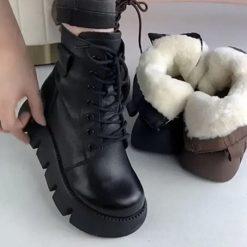 Snow Boots Womens Shoes 2025 New Boots Warm Wool Platform Shoes Thickened Cotton Shoes Cold Winter Round Toe Platform Boots