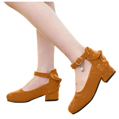 Kids Velvet Black Pink Leather High Heeled Shoes 3-15T | Princess Sandals for Girls | For Party, Wedding, Dance | Children's Fashion