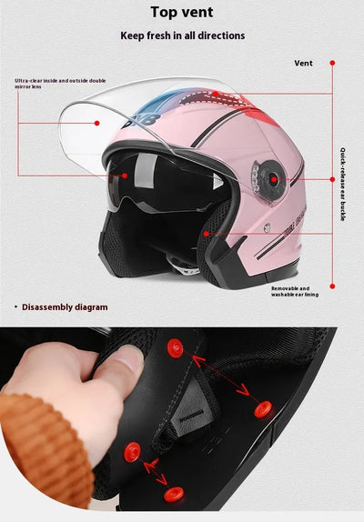 Motorcycle Equipments Open Face Helmet For Men Women Dual Lens Sun Visor Face Shield Top Lightweight Scooter Retro 3/4 Headwear