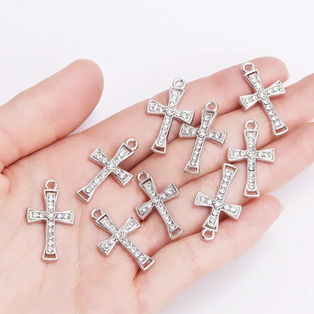 Mixed 10pcs pearl zircon cross charms crucifix pendant jewelry making supplies diy luxury necklaces earrings