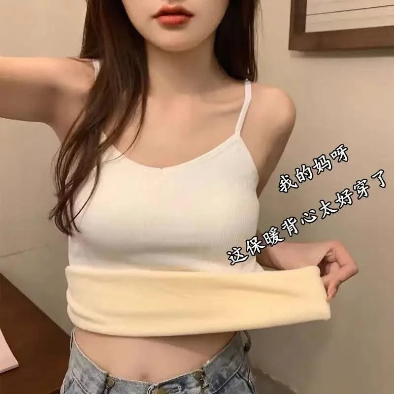 Thermal Underwear Tops Women Velvet Thickened Suspender Bottomed Shirt